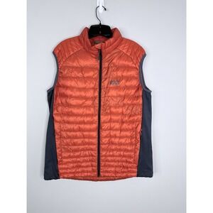 Jack Wolfskin Mens Routeburn Pro Duck Down Blend Orange Puffer Vest Size Large